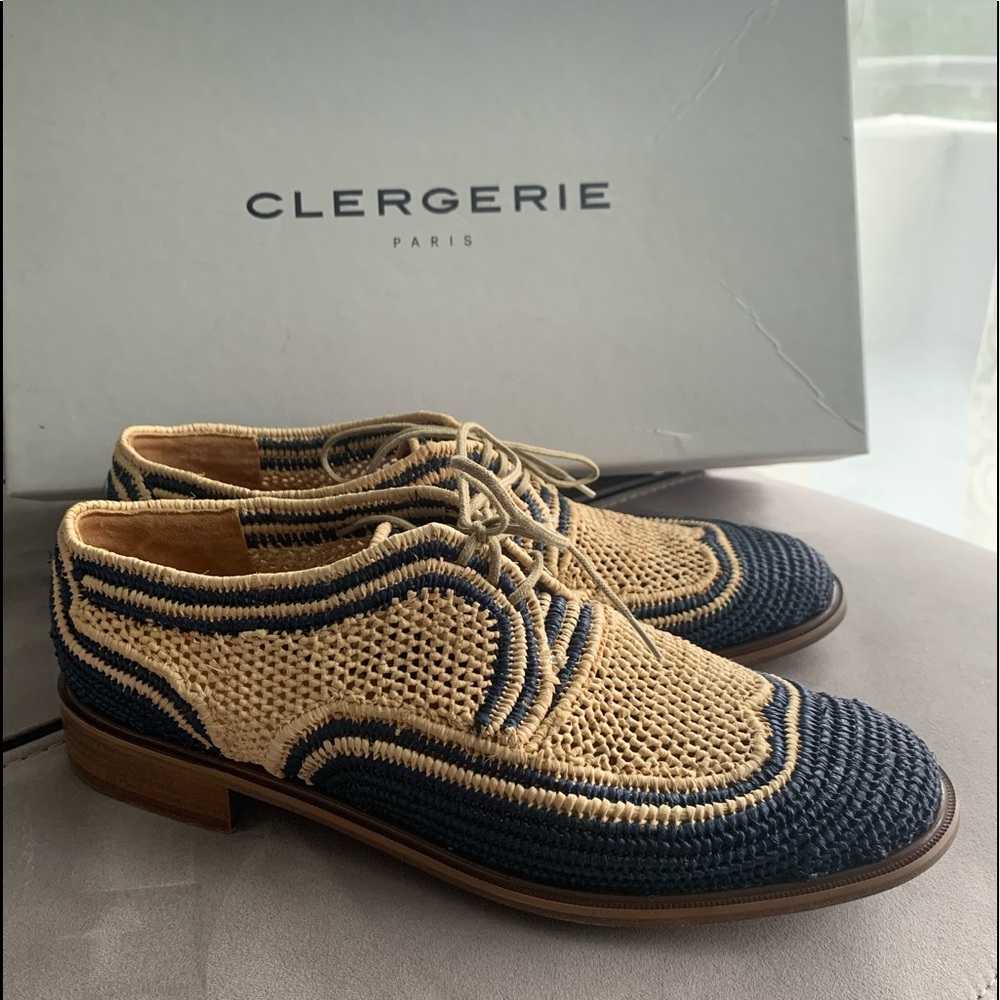 NIB Robert Clergerie Paris Woven Raffia Oxford Shoes size 39.5